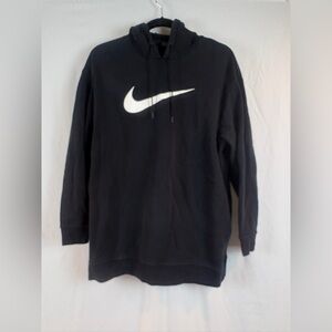 Nike Women's Black Hoodie with White Logo Extra Long Tunic Style